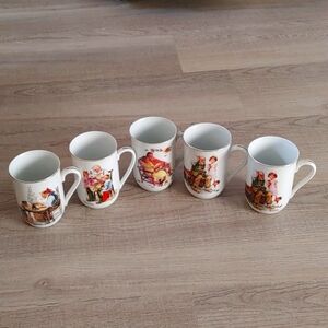 Vintage Norman Rockwell Museum Porcelain Collector Gold Trim Mugs 1982 Lot of 4